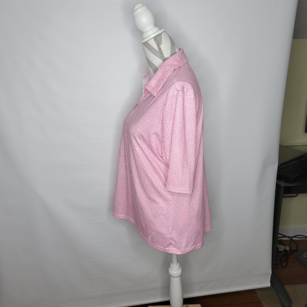 Womans GG Blue Lux Sport Pink Polka Dots Zip neck Golf Shirt Short Sleeve Size L - Picture 5 of 9